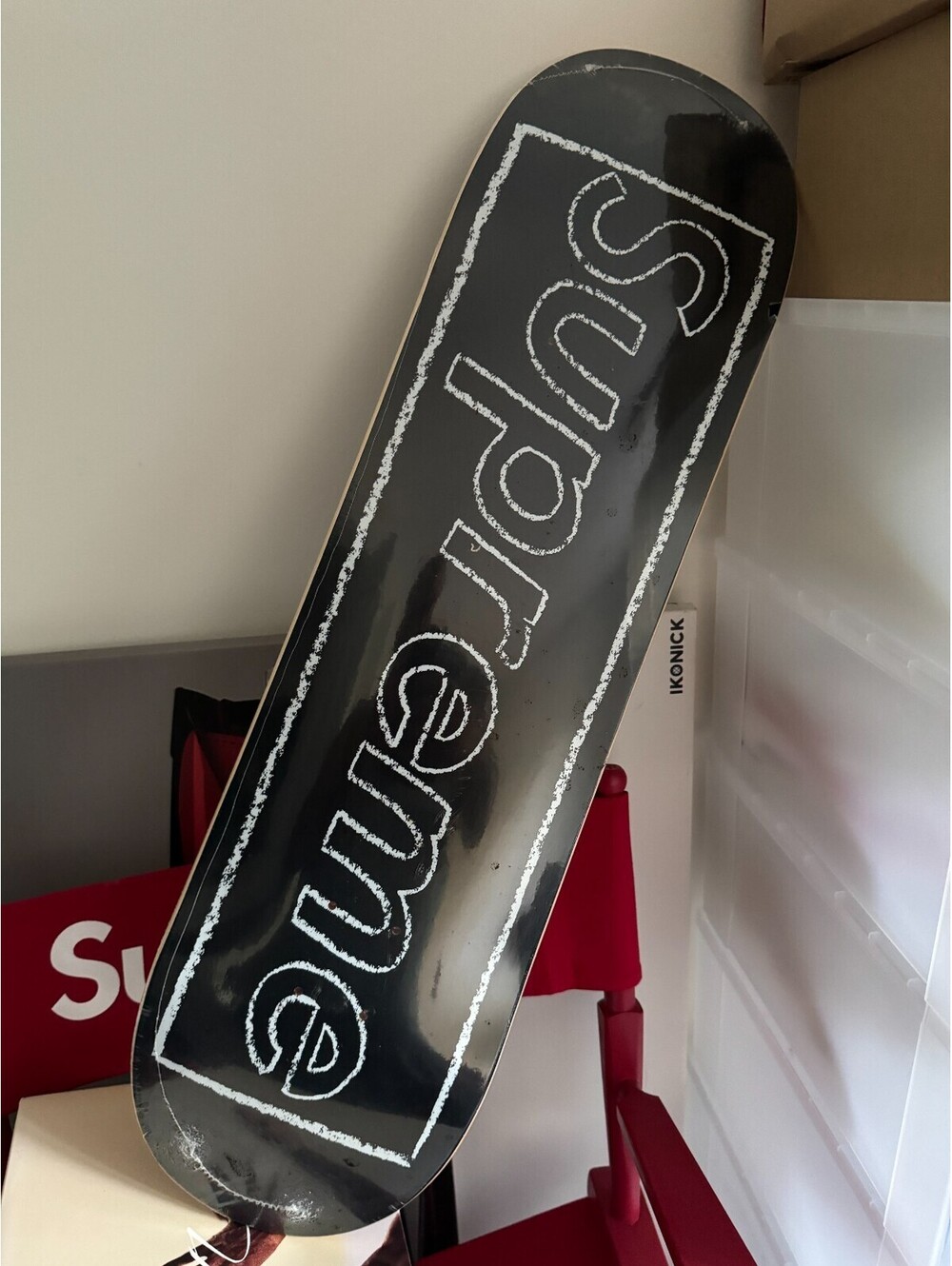 Supreme KAWS Chalk Logo Skateboard Deck Black SS21
